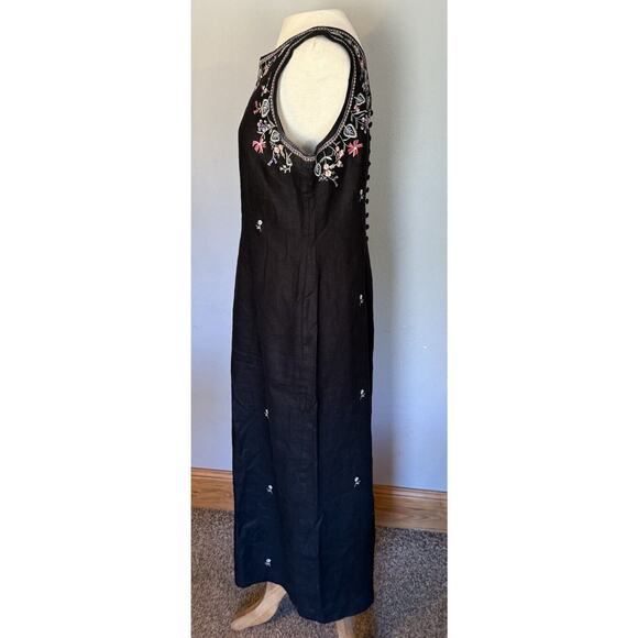 Ultra Dress New York Dress Size 10 Black Linen Blend Embroidered Button Back - Picture 9 of 15